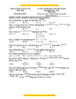 Đề thi vào 10 môn Toán tỉnh Phú Thọ năm 2022