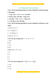 Trắc nghiệm Thứ tự thực hiện các phép tính Toán 6 Kết nối tri thức