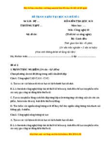 Đề thi Công nghệ 10 cuối kì 1 Cánh diều(Công nghệ thiết kế) - Đề 2