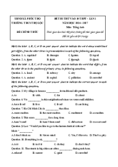 Đề thi thử Tiếng Anh vào lớp 10 năm 2025-2026