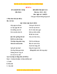 Đề thi cuối kì 1 Ngữ Văn 7 Kết nối tri thức - Đề 12