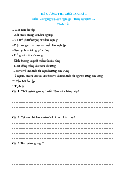 Đề cương ôn tập giữa kì 1 Công nghệ 12 Lâm nghiệp, thủy sản Cánh diều