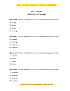 Trắc nghiệm Unit 1: My time Tiếng Anh 7 Chân trời sáng tạo