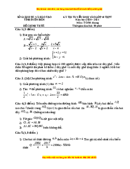 Đề thi vào 10 môn Toán tỉnh Điện Biên (Hệ không chuyên) năm 2021