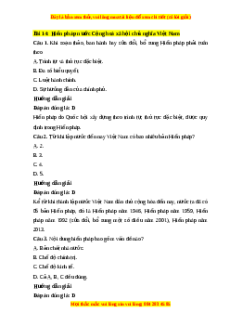 Trắc nghiệm Bài 14: Hiến pháp nước Cộng hòa xã hội chủ nghĩa Việt Nam KTPL 10 Cánh diều