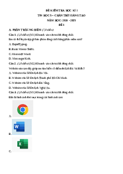 Bộ 3 đề thi Cuối kì 1 Tin học lớp 5 Chân trời sáng tạo có đáp án