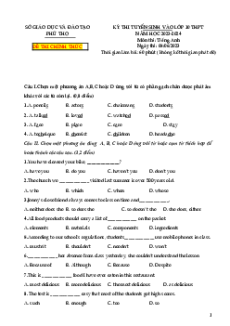 Đề thi vào 10 Tiếng Anh Tỉnh Phú Thọ năm 2023-2024