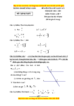 Đề thi giữa kì 1 Toán 7 Kết nối tri thức Phòng GD&ĐT Bình Giang - HD