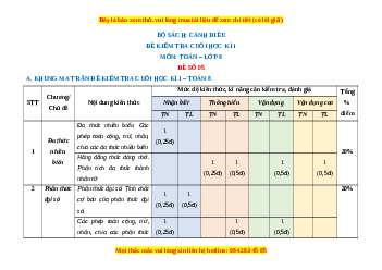 Đề thi cuối kì 1 Toán 8 Cánh diều (Đề 5)