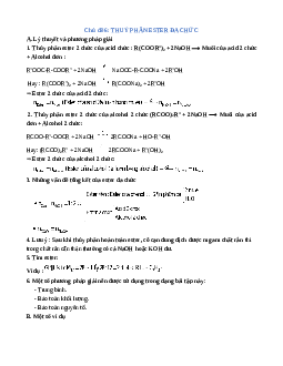 Chuyên đề dạy thêm Chủ đề 6: Thuỷ phân ester đa chức Hóa học 12 (sách mới)