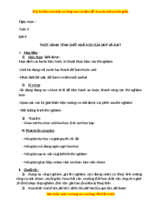 Giáo án Thực hành: Tính chất hóa học của oxi và axit Hóa học 9