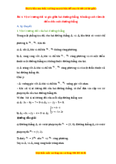 Lý thuyết Bài 4: Vị trí tương đối và góc giữa hai đường thẳng. Khoảng các từ một điểm đến một đường thẳngToán 10 Cánh diều