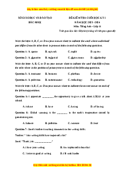 Đề thi cuối kì 1 Tiếng Anh 11 Sở GD&ĐT Bắc Ninh