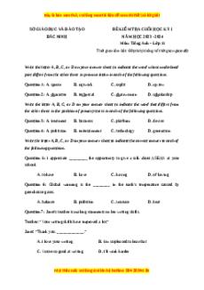 Đề thi cuối kì 1 Tiếng Anh 11 Sở GD&ĐT Bắc Ninh