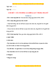 Giáo án Chủ đề 7 HĐTN lớp 2 Chân trời sáng tạo: Yêu thương gia đình, quý trọng phụ nữ