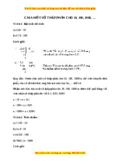Lý thuyết Chia một số thập phân với 10, 100, 1000, ... Toán 5