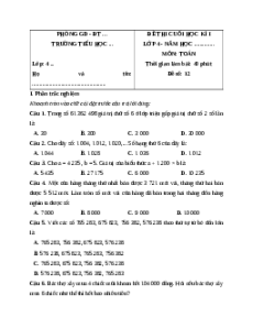 Đề thi cuối kì 1 Toán lớp 4 Cánh diều - Đề 12