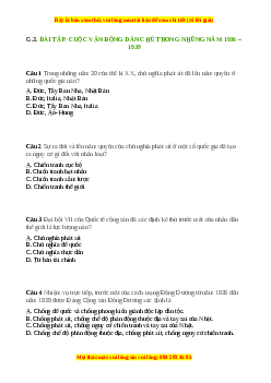 Trắc nghiệm Bài 20 Lịch sử 9: Cuộc vận động dân chủ trong những năm 1936-1939