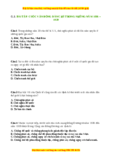 Trắc nghiệm Bài 20 Lịch sử 9: Cuộc vận động dân chủ trong những năm 1936-1939