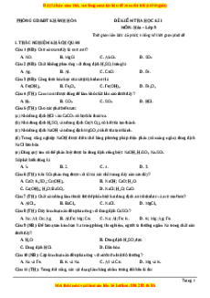 Đề thi cuối kì 1 Hóa học 9 Phòng GD&ĐT Khánh Hòa