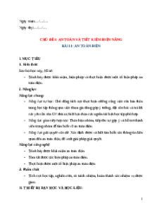 Giáo án Bài 11: An toàn điện (2024) Công nghệ Điện - Điện tử 12 Cánh diều