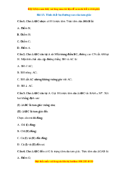 Trắc nghiệm Tính chất ba đường cao của tam giác Toán 7 Cánh diều