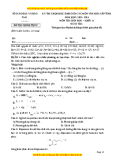 Đề thi HSG Hóa 11 năm 2023-2024 (Đề 5) có lời giải