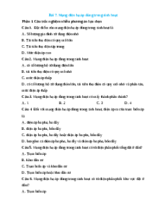 Trắc nghiệm Bài 7: Mạng điện hạ áp dùng trong sinh hoạt Công nghệ 12 Điện-Điện tử Kết nối đúng sai, trả lời ngắn 2025