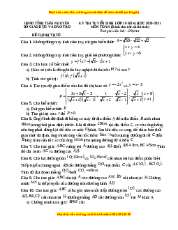 Đề thi vào 10 môn Toán tỉnh Thái Nguyên (Hệ không chuyên) năm 2021