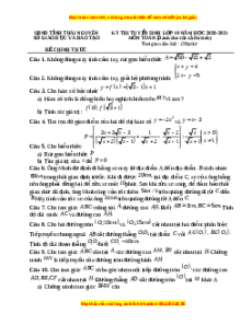 Đề thi vào 10 môn Toán tỉnh Thái Nguyên (Hệ không chuyên) năm 2021
