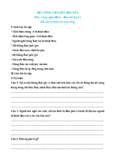 Đề cương ôn tập giữa kì 1 Công nghệ 12 Điện, Điện tử Kết nối tri thức