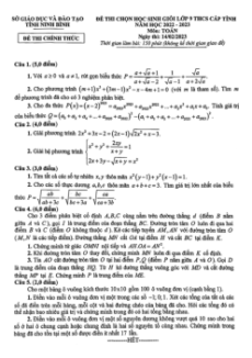 Đề HSG Toán 9 cấp tỉnh - Ninh Bình năm 2022-2023 có đáp án