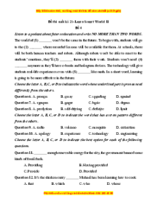 Đề thi cuối kì 2 Tiếng Anh 11 Ilearn smart world (Đề 4 kèm file nghe)