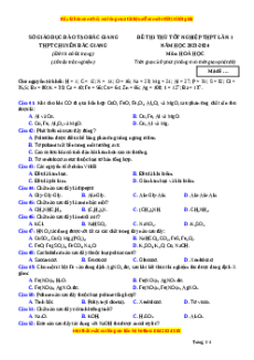 Đề thi thử tốt nghiệp Hóa học trường THPT Chuyên Bắc Giang lần 1 năm 2024