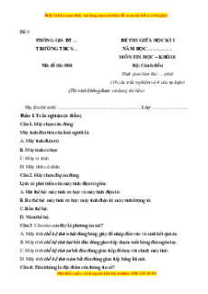 Đề thi giữa kì 1 Tin học 8 Cánh diều (đề 4)