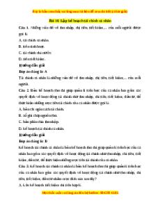 Trắc nghiệm KTPL 10 Bài 10: Lập kế hoạch tài chính cá nhân