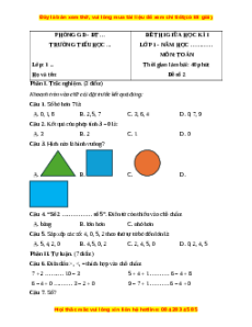 Đề thi cuối kì 1 Toán lớp 1 Cánh diều (Đề 2)
