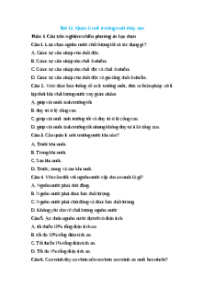 Trắc nghiệm Bài 12: Quản lí môi trường nuôi thủy sản Công nghệ 12 Lâm nghiệp-Thủy sản Cánh diều