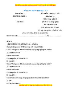 Đề thi Công nghệ 10 cuối kì 1 Kết nối tri thức (Công nghệ thiết kế) - Đề 2