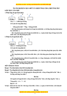 Chuyên đề Tìm thành phần chưa biết của phép cộng, phép trừ Toán lớp 3 nâng cao Chân trời sáng tạo