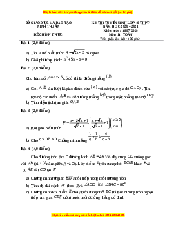 Đề thi vào 10 môn Toán tỉnh Ninh Thuận (Hệ không chuyên) năm 2021