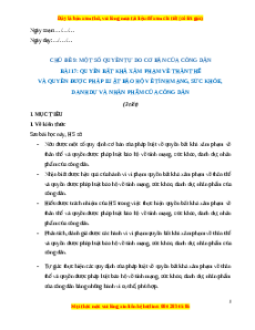 Giáo án Bài 17 KTPL 11 Kết nối tri thức: Quyền bất khả xâm phạm về thân thể và quyền được pháp luật bảo hộ về tính mạng, sức khỏe, danh dự, nhân phẩm của công dân