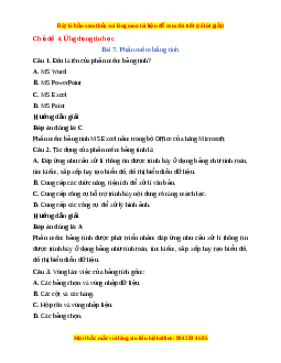 Trắc nghiệm Tin học 7 Bài 7 Chân trời sáng tạo: Phần mềm bảng tính