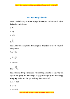 Trắc nghiệm Đại lượng tỉ lệ thuận Toán 7 Chân trời sáng tạo