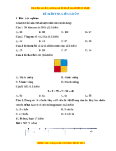 Đề thi giữa kì 1 Toán lớp 2 Chân trời sáng tạo - Đề 9