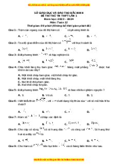 Đề thi thử tốt nghiệp Toán Sở GD Bắc Ninh lần 1 năm 2024