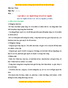 Giáo án Phép cộng các số tự nhiên Toán lớp 4 Chân trời sáng tạo