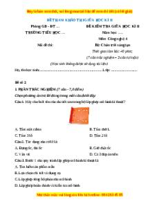 Đề thi giữa kì 2 Công nghệ lớp 4 Chân trời sáng tạo (Đề 3)