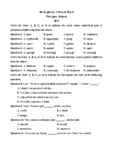 Đề thi giữa kì 2 Tiếng Anh 8 Friends Plus (Đề 5)