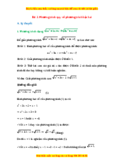 Lý thuyết Toán 10 Chân trời sáng tạo Bài 3: Phương trình quy về phương trình bậc hai